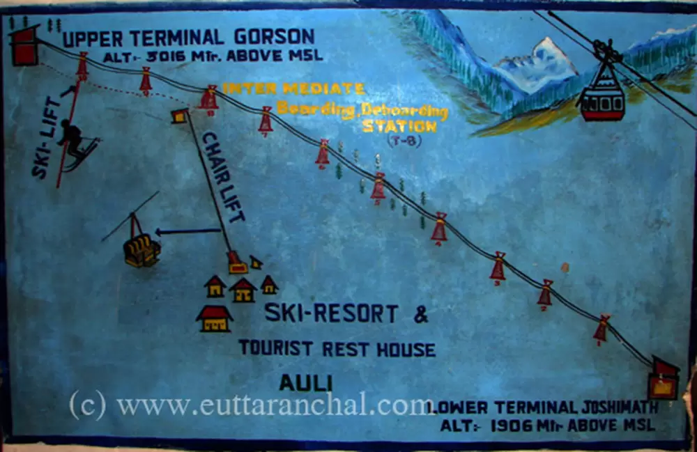 Route map of Ropeway and Chailift. Pic: eUttaranchal.com