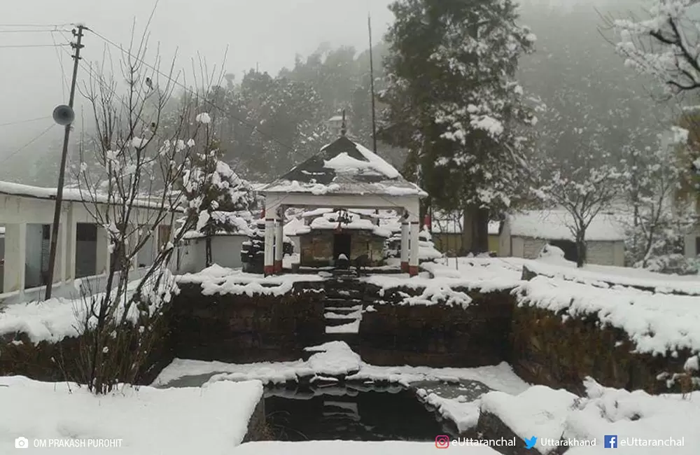 Bairaskund Mahadev temple after snowfall.. Pic: 