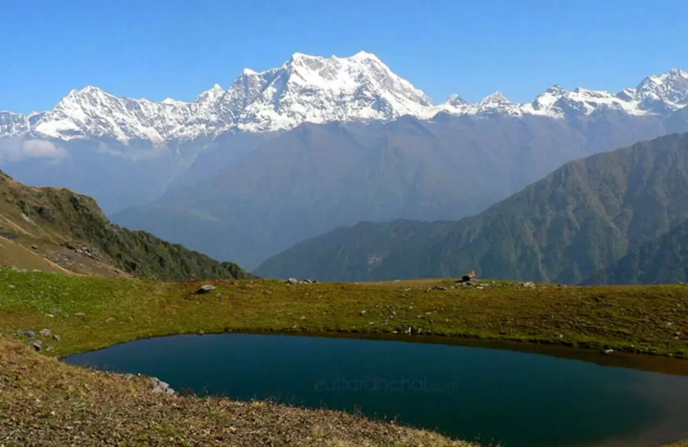 From the top of Bisurital trek Chopta, Chaukhamba in the backdrop.. Pic: 