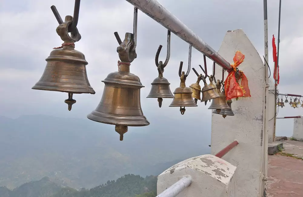 Temples bells and front view of mountains from Chandrabadni temple, Tehri Garhwal.. Pic: Chauhan 