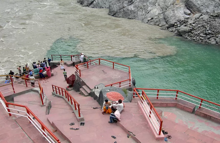 Confluence of the Alaknanda (left) and Bhagirathi (right) Rivers to form the Ganga at Devprayag. Pic: Mark A. Wilson