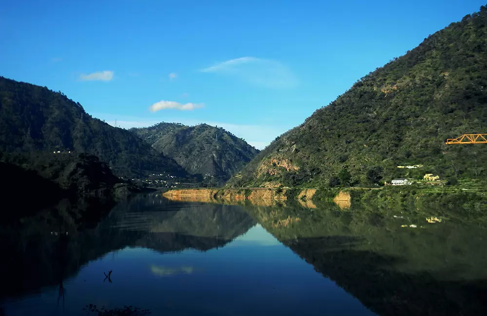 Reflection of the mountains in still water near Dhara devi Temple.. Pic: Nishant Sharma 