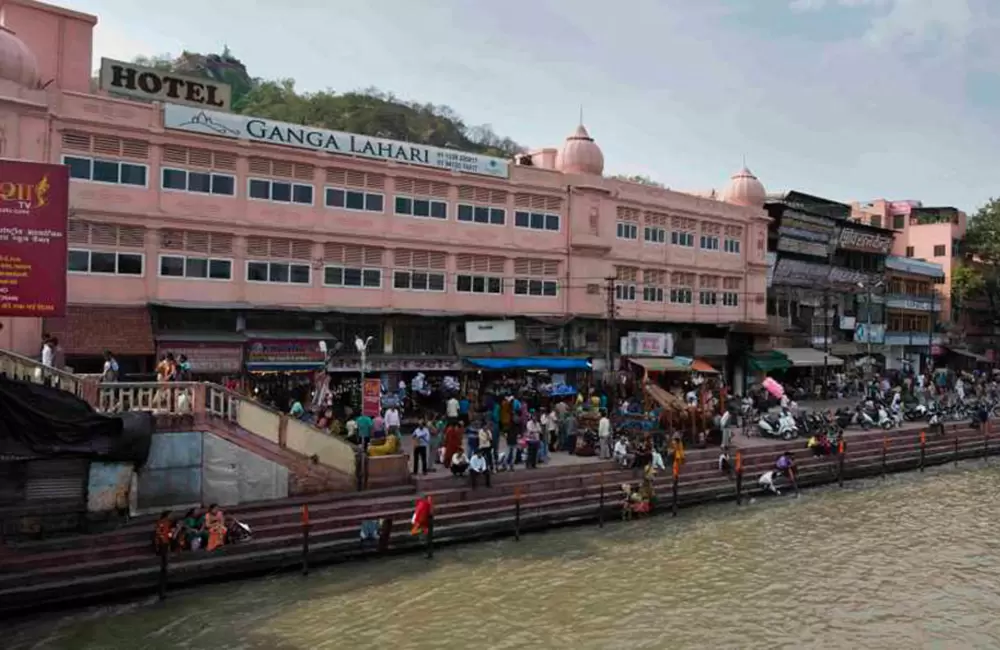 View of Gau Ghat and hotel Ganga Lahari in back side, Haridwar (Uttarakhand). Pic: gangalahari.com