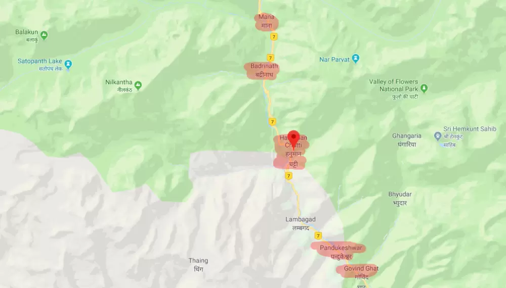 Location of Hanuman Chatti on Badrinath Route. Pic: 