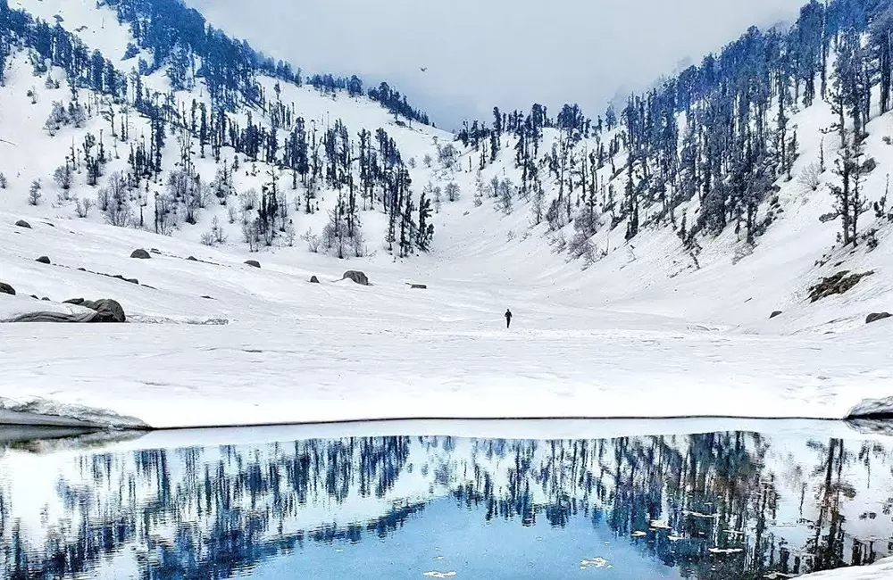 Kareri Lake covered with Snow during Winters. Pic: Wikipedia : Lotia57755