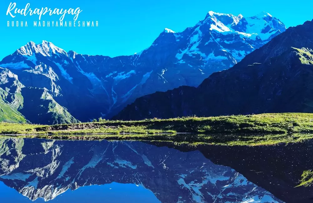 Reflection view of Chaukhamba in Budha Madhyamaheshwar. Pic: Harish Negi