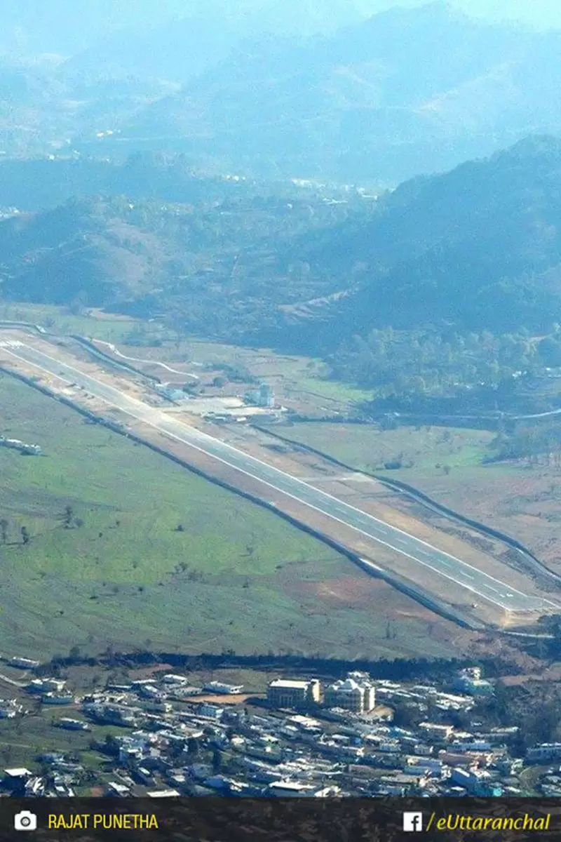 Naini Saini Airport (Pithoragarh Airstrip) as seen from Asurchula temple top, Pithoragarh, Uttarakhand.. Pic: Rajat Punetha