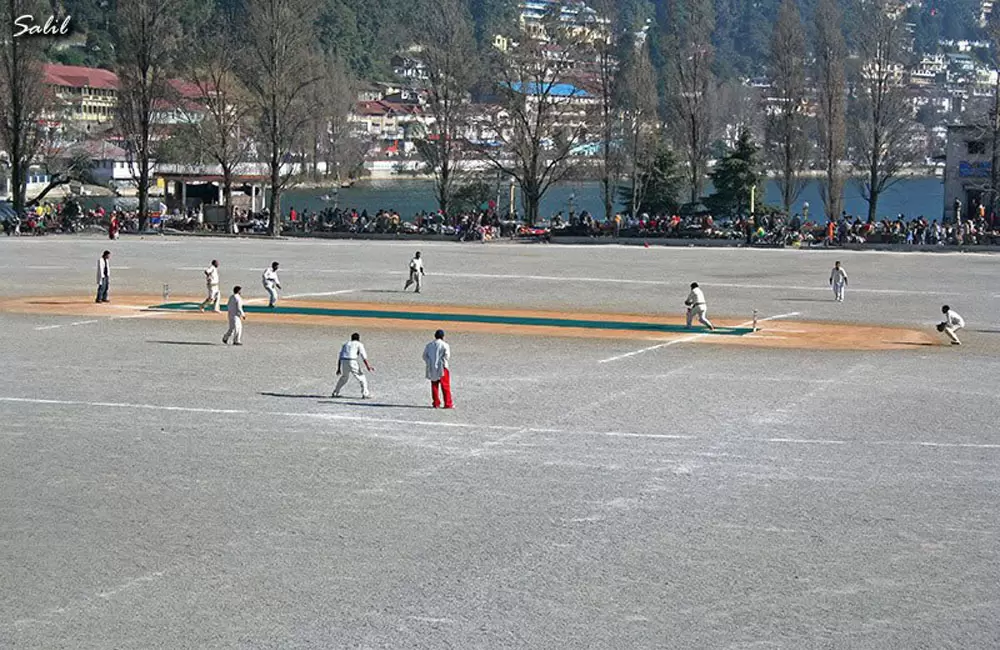 A cricket match being played in Nainital Cricket Ground( Flat) (near lake).. Pic: Euttaranchal.com (Facebook)