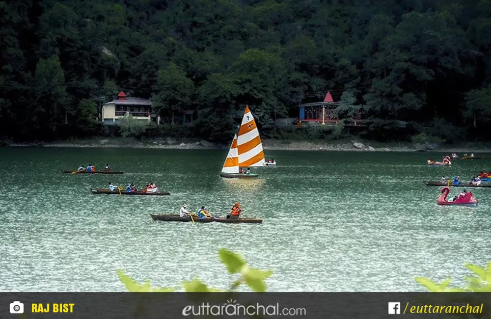 Wide shot of naini lake with tourists enjoying boating at Nainital, Uttrakhand.. Pic: Raj Bist/facebook