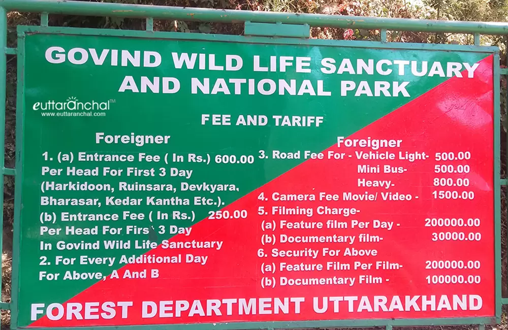 Fee and Tariff board for Govind Ballabh Pant National Park at Netwar . Pic: 