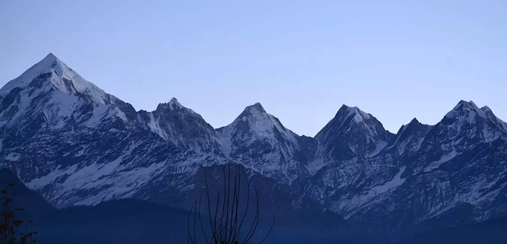 Morning view of Panchchuli peaks as seen from Munsiyari. . Pic: Amitsg1000 