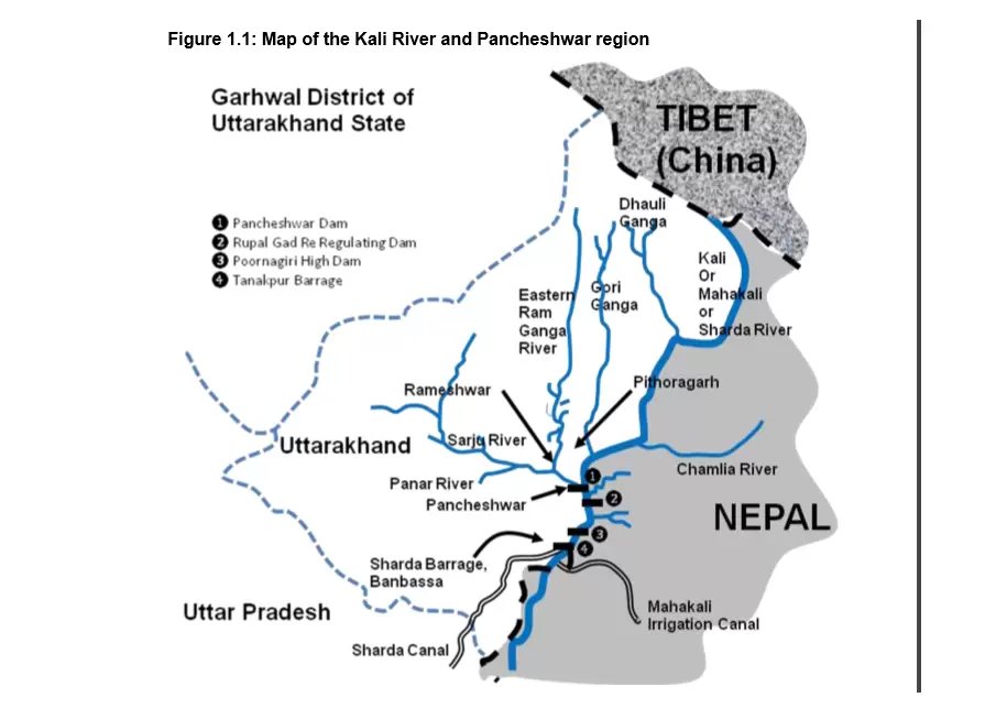 Kali river and Pancheshwar Dam map. Pic: ies.org