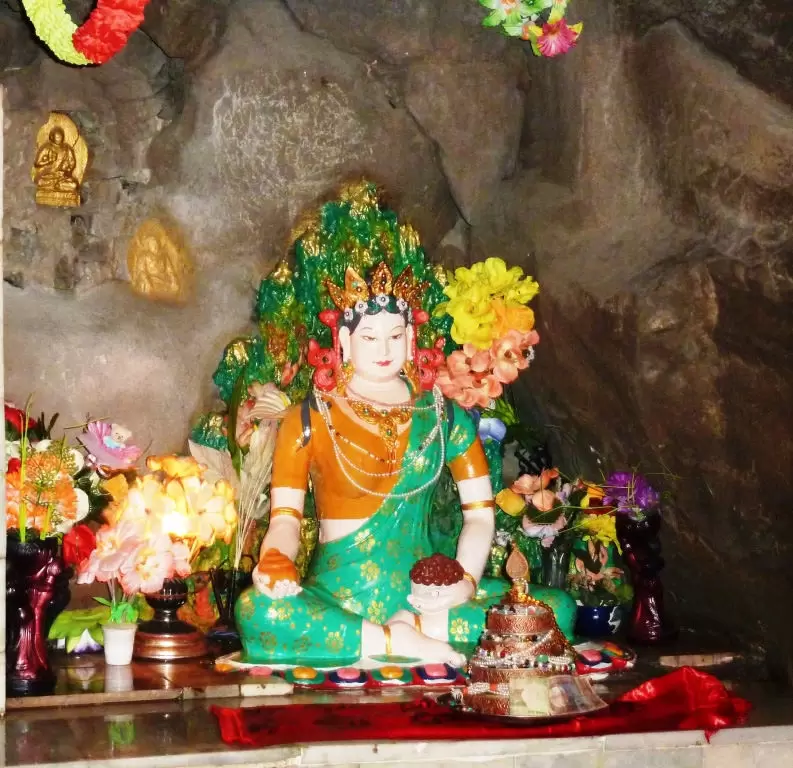 Shrine to Mandarava in cave above Lake Rewalsar. Pic: Wikipedia : John Hill