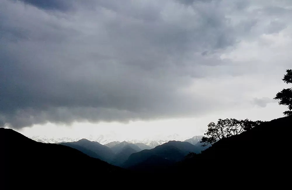 Scenic view of clouds over snow capped mountains from Kakola, Rudraprayag.. Pic: Harish Bhatt 