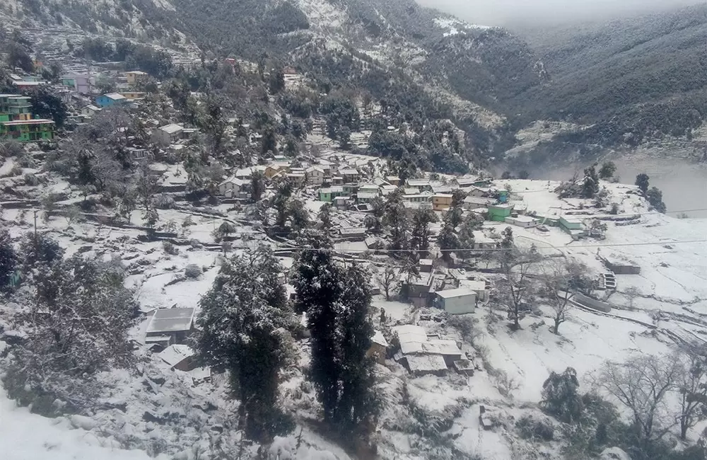 Sari Village during Snowfall in Winters. Pic: Umendra Negi