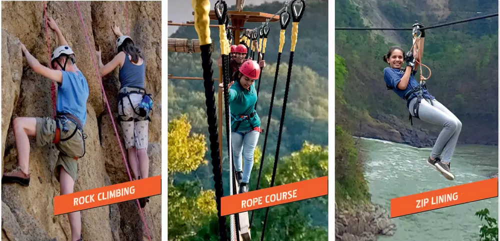 Zip lining, Rock climbing and Rope Course. Pic: 