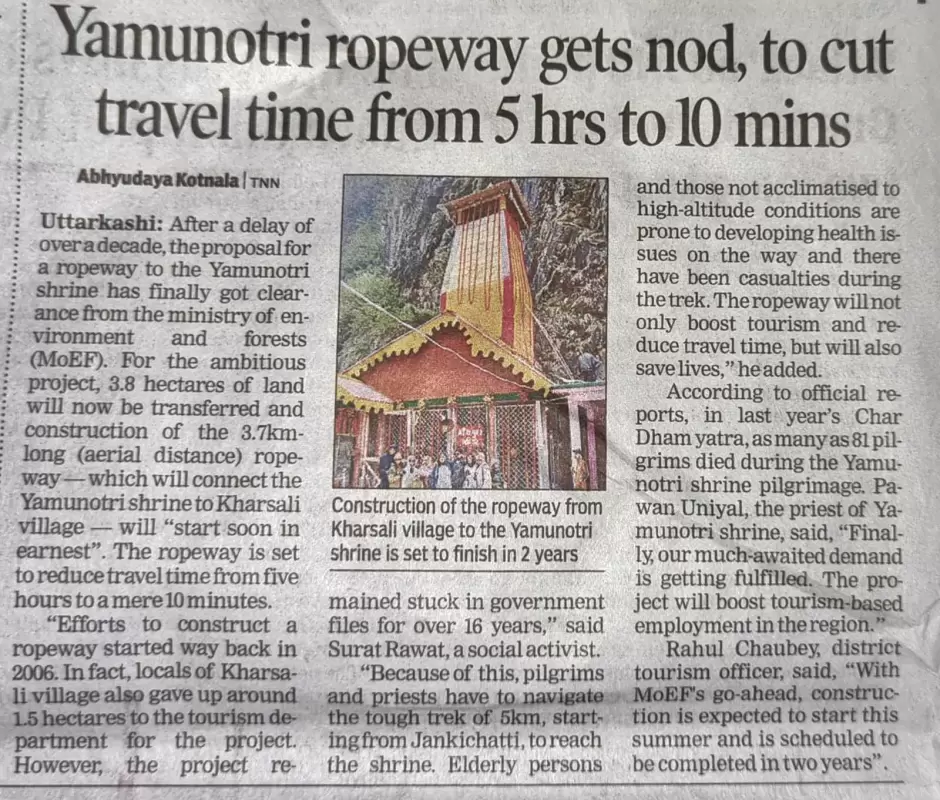 Yamunotri Ropeway in News. Pic: TOI