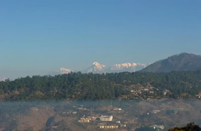 Snow clad view of Almighty Himalayas as seen from Almora..