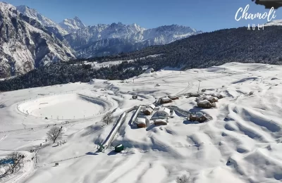 Auli in winters after snowfall
