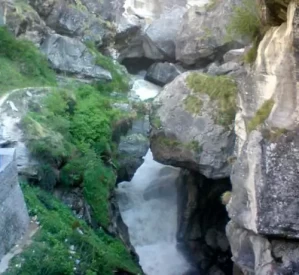 Saraswati river or Sarasvati river flowing below the ground near Mana Village in Badrinath valley.