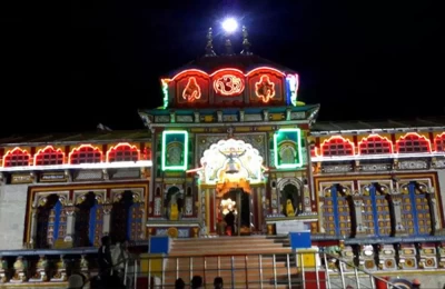 Shree Badrinath temple at night.