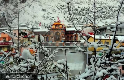 Badrinath temple after snowfall
