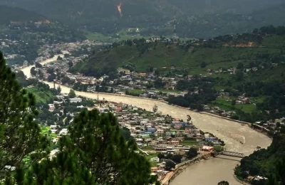 Aerial view of Bageshwar City, Uttarakhand