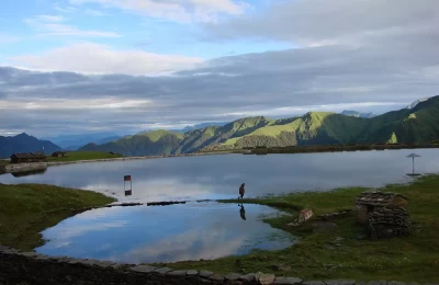Scenic beauty of Bedni Kund at Bedni Bugyal, Uttarakhand.