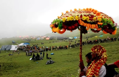 view over bedni bugyal and bedni kund at the time of nanda raj gat yarta 2014..chamoli ,uttarakhand