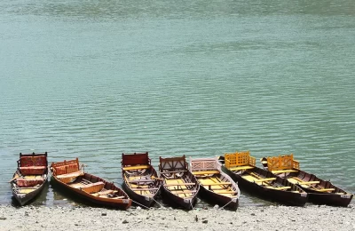 Colorful boats at Bhimtal Lake.. Waiting for tourists. 