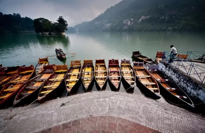 Boat lined for tourists in Bhimtal Lake