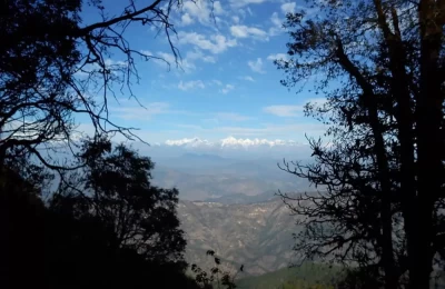 Scenic view of Himalayas from Jhandi Dhaar in Binsar.