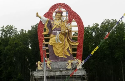 A statue at Buddha Temple Clementown, Dehradun Uttarakhand
