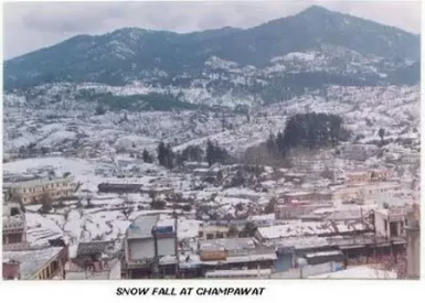 An old picture of Champawat covered in snow