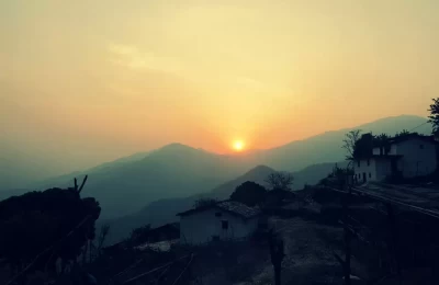 A beautiful view of sun rise from the mountains of Talladesh Tamli, Champawat