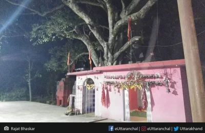 Night view of Chandika Devi temple Simli, near Karnprayag.