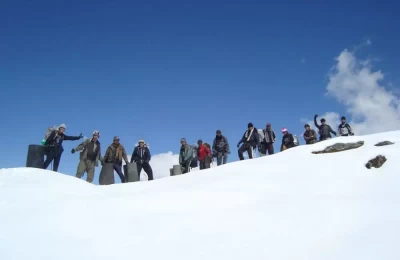 A group of trekkers enjoying trekking at Chandrashila treck route.