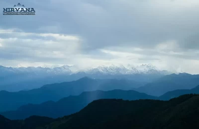  View of beautiful Parallel mountain ridges and the mighty Himalayas from Chopta.