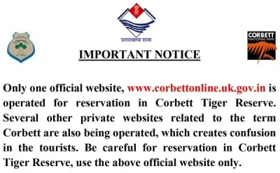 Notice regarding official website for reservation in Corbett Tiger Reserve