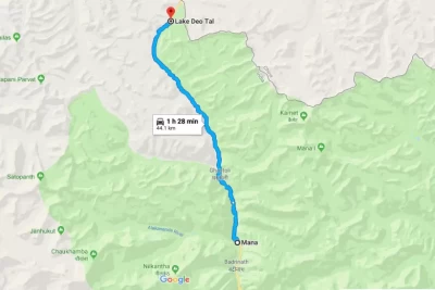 Mana Village to Deo Tal Lake in Google Maps
