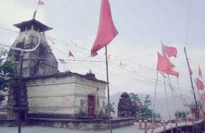Distant view of  Raj Rajeswari group of temples, Devalgarh Pauri 