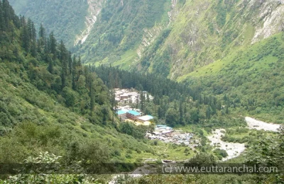Ghangaria as seen from the trek route of Hemkund