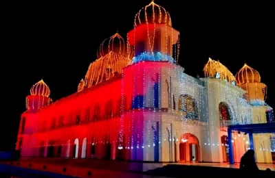 Night View of Nankana Sahib Gurudwara decorated with lights