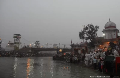 A divine view of Arti at Har ki Pauri Haridwar.