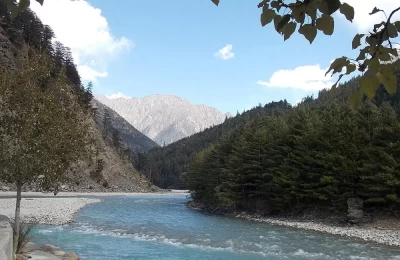 Crystal clear water of river bhagirathi in Harsil Valley. 