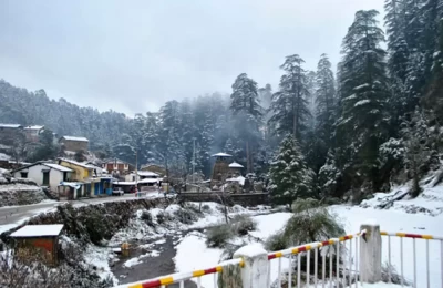Snowfall in Jageshwar Tourist Complex in winters