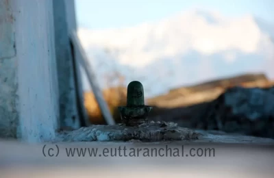 A Small Shivling in Bhairon Mandir .. Himalayas at the background..
