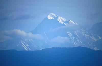 The great trishool peak glowing in the morning as seen from Kausani