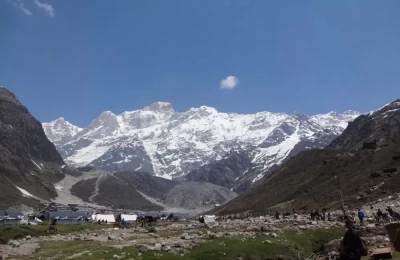 View of Kedar town and Kedar peaks in the backdrop after 2013 flood.