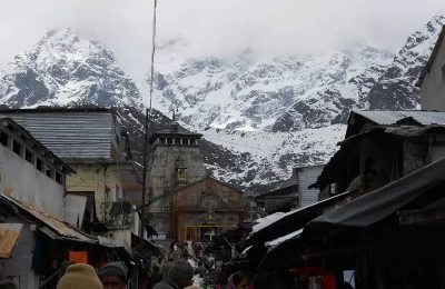 Prasad shops in front of holy kedarnath temple. before 2013 flood.